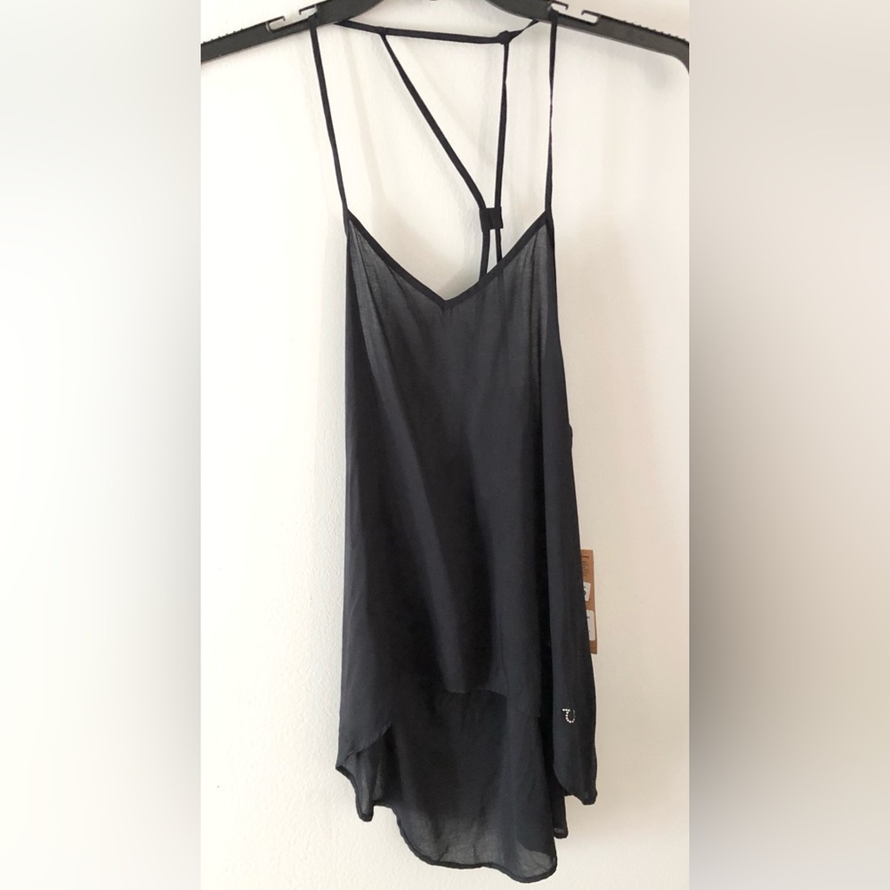 True Religion Black Strappy Rhinestone Logo Camisole Modal Medium